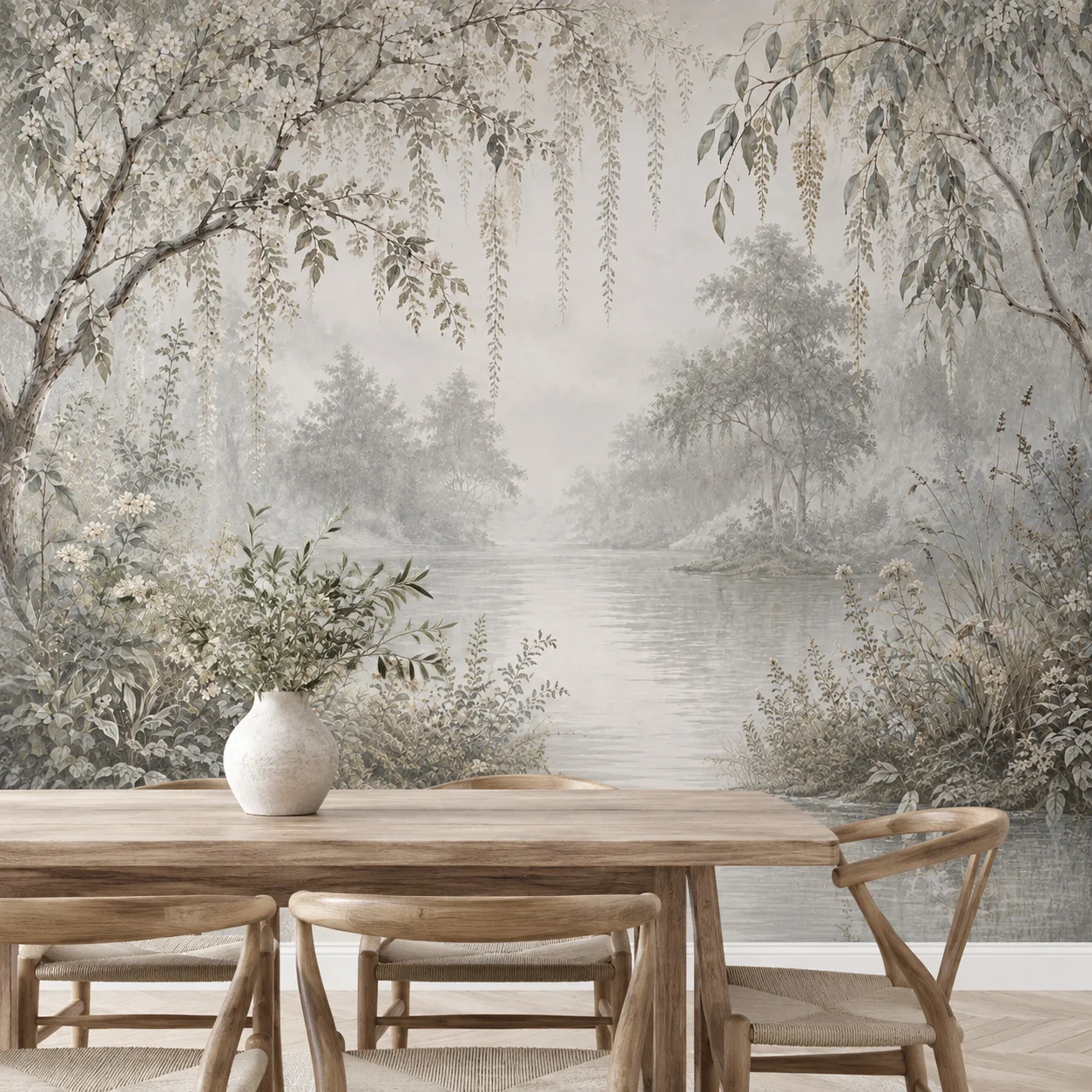 Misty Forest Wallpaper Mural Neutral Botanical Landscape Wall Art Custom Living Room Bedroom Non Self Adhesive