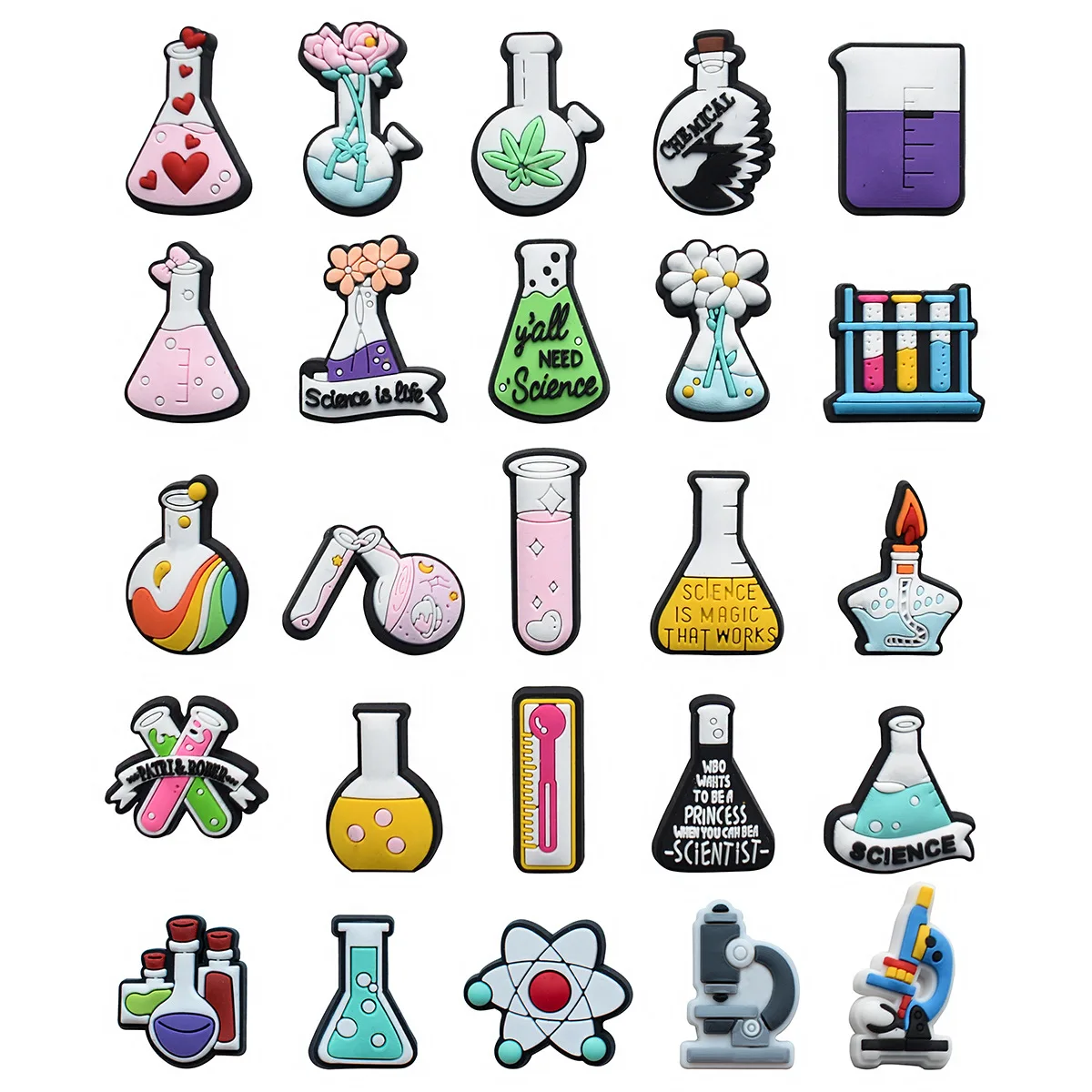 new pvc Chemical laboratory reagent bottle series shoes charms bag pens book clock Accessories shoe Decoration DIY drop shipping