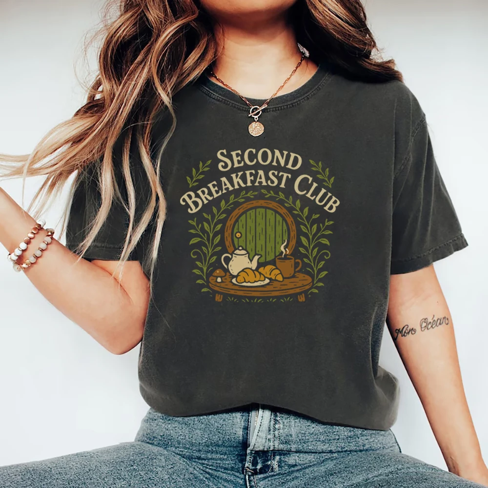 Second Breakfast Club T-Shirt Ring Inspired Shirt Book Lover Gift Unisex T Shirt Vintage Short Sleeve T-shirts Bookish Merch