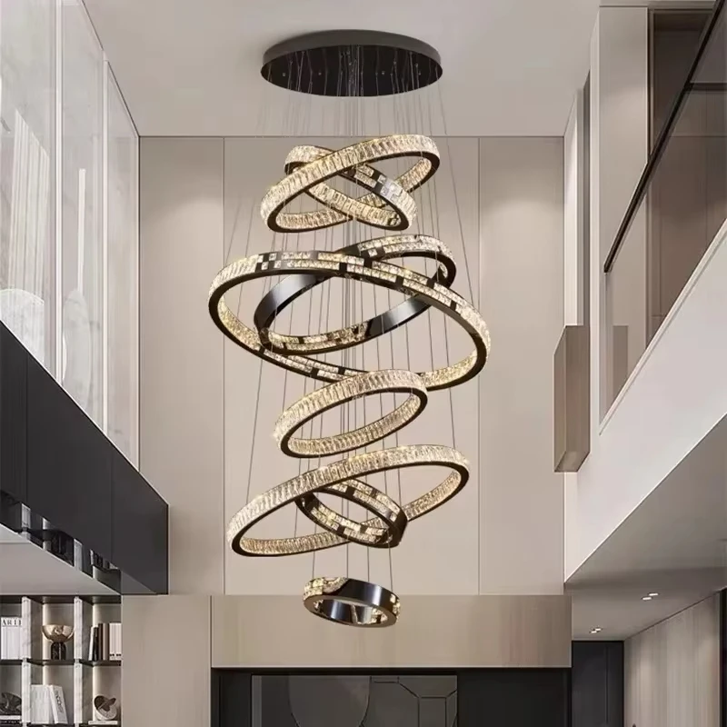 Modern Minimalist Large Crystal Chandelier | Hollow Ceiling Light for Villa Duplex Staircase & Living Room