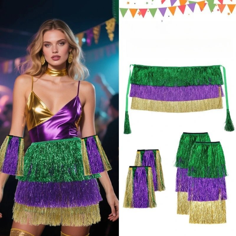 3pcs/set Carnival Masquerade Party Fringe Bracelet Skirt Leg Warmers Set for Masquerade Festive Party Decoration Costume Props