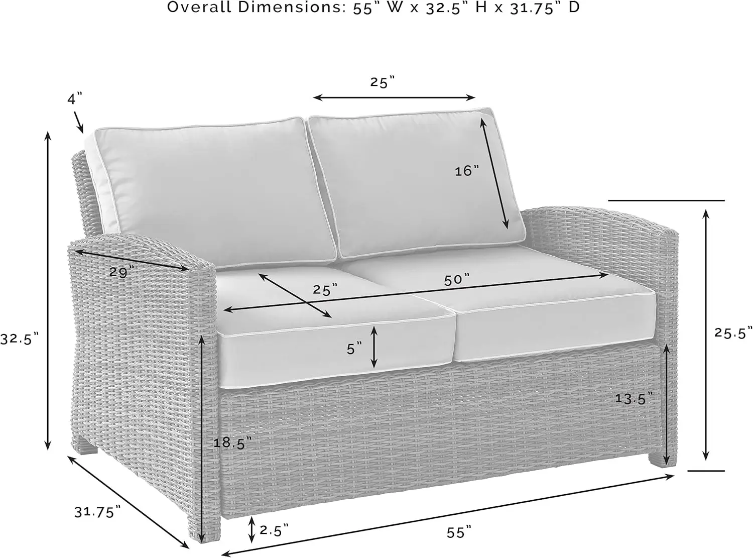 Crosley Furniture Bradenton Outdoor Woven lovesat dengan bantal-pasir