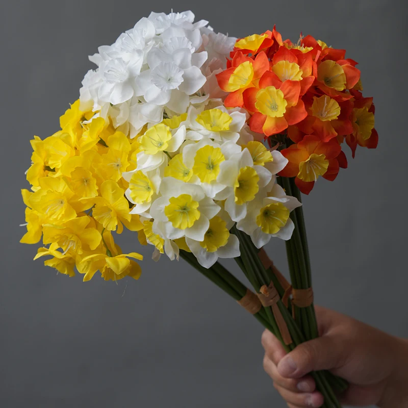 6 uds/paquete hermosa flor de Narciso Artificial nuevo ramo de narcisos artificiales para el hogar decoración de boda flor falsa