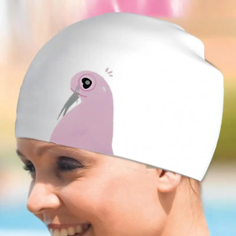 Swim Caps For Long Hair Sea Lions Pattern Silicone Waterproof Swimming Hat Silicone Comfortable Swimming Hat Non-slip Leak-Free