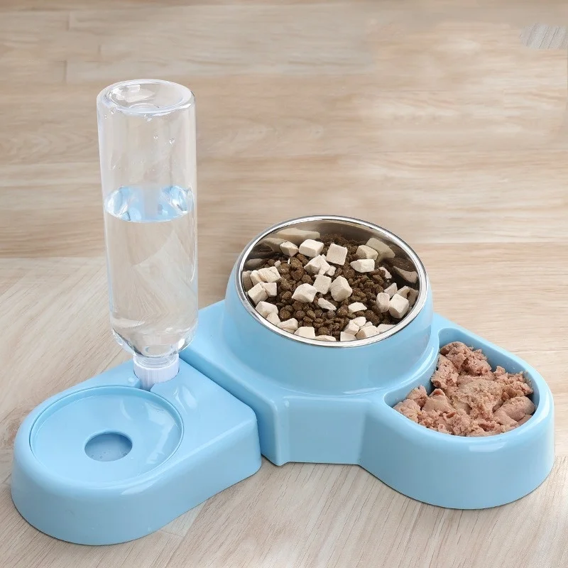 1 set Blue Pet Dog Cat Bowl Fountain Automatic Food Water Feeder Container for Cats Dogs Drinking Pet Articles Two in One