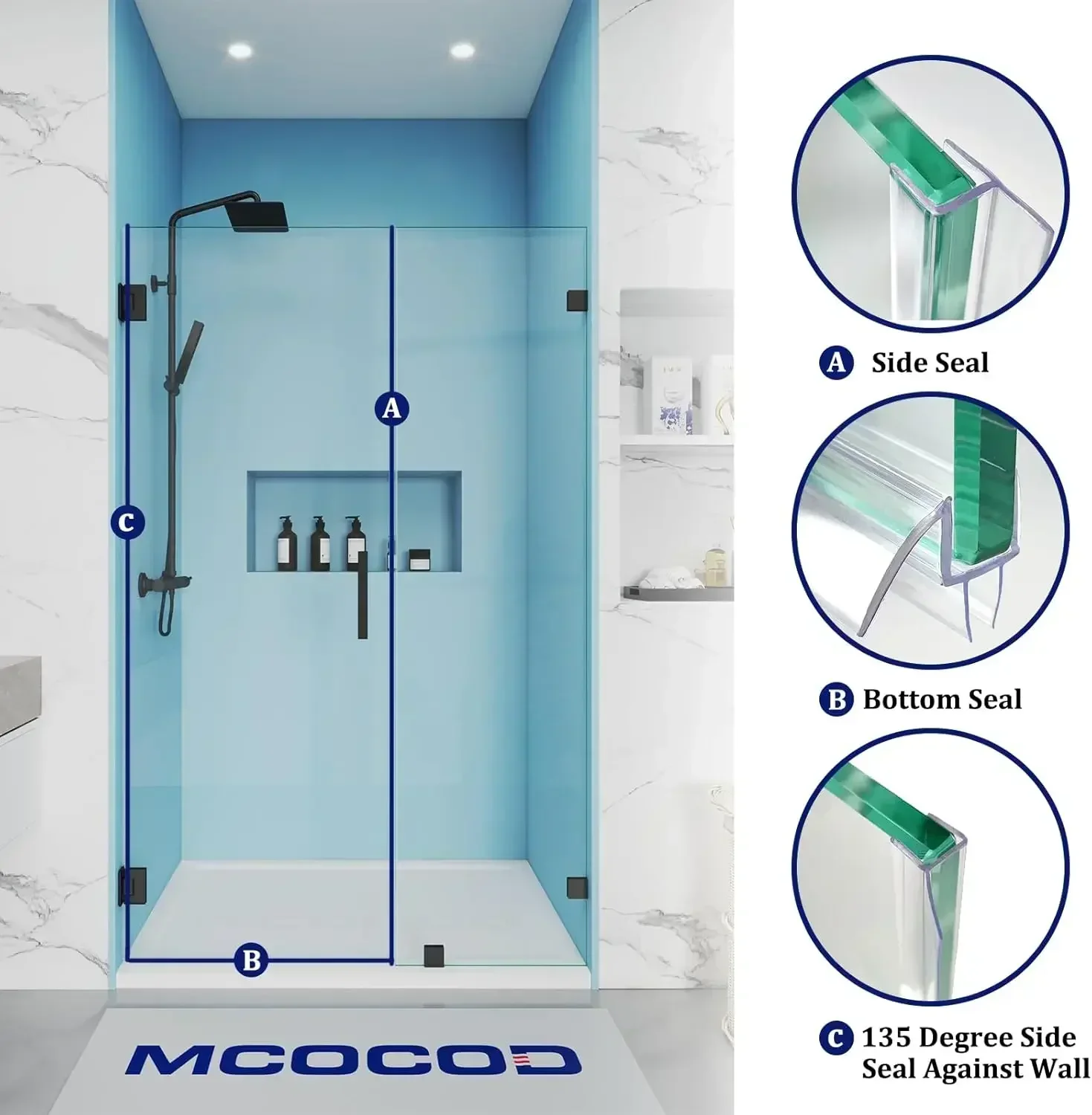

Shower Door Seal Set – Includes 1 PC 36" Bottom Seal And 2 PCs 84" Side Seals For 1/2" (12mm) Glass – Ultra Clear（Hot）