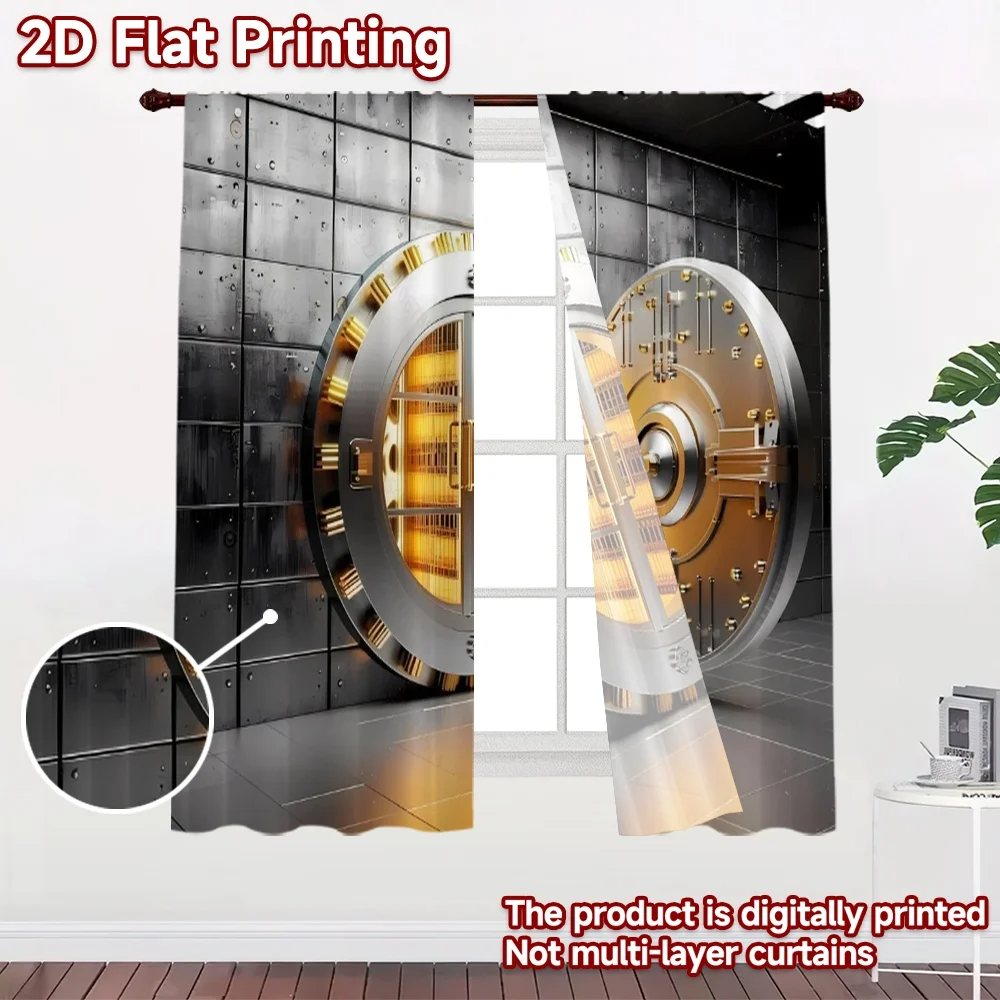 2D flat 2pcs Curtain Modern Minimalist Style Open Bank Vault Door Digitally printed polyester, colorfast Party & Holiday Decor