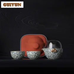 Antique Auspicious Clouds Ru Porcelain Tea Set Kit Handmade 1 Pot 2 Cups Tea Maker Portable Stock Bags Tea Items Accessories