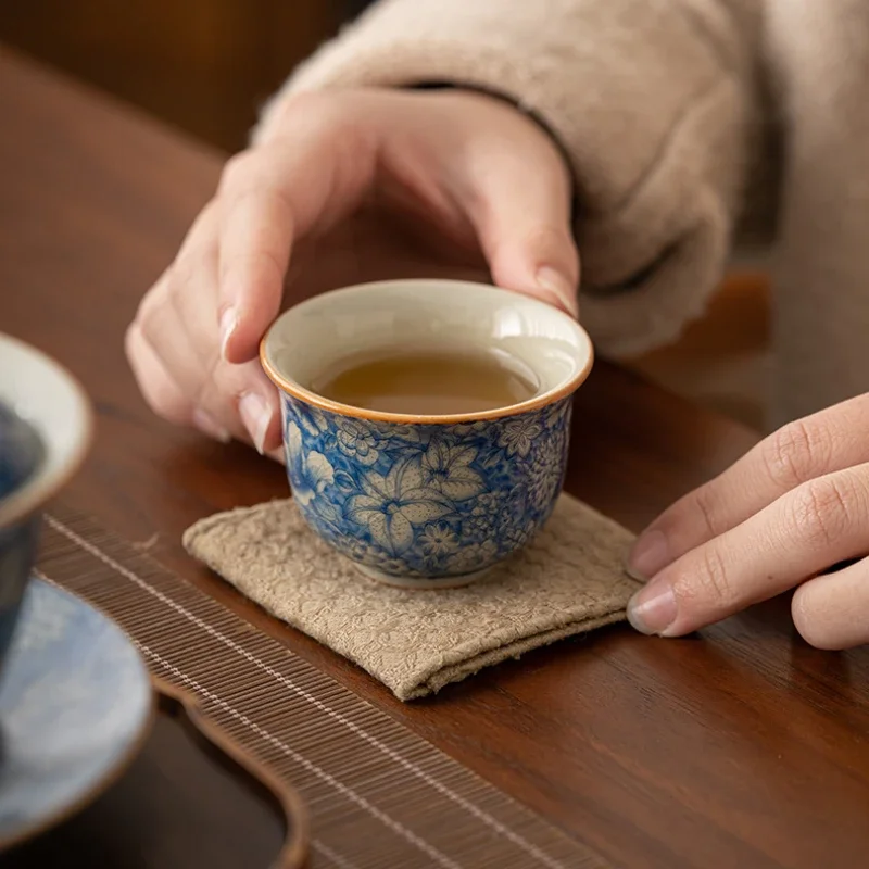 Ceramic Teacup Zen Retro Lapis Lazuli Master Cup Tea Set Tea Ceremony Accessories Antique Ru Kiln Ice Crackle