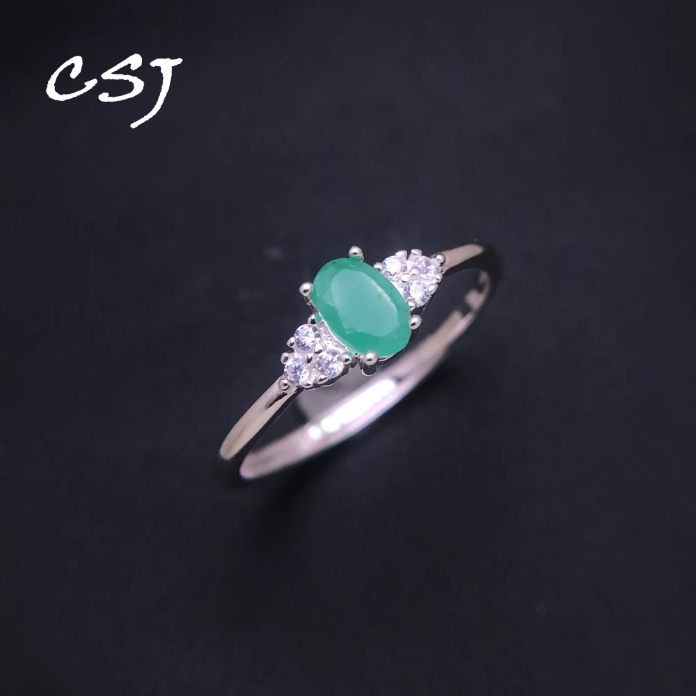 

CSJ 100% Natural Emerald Ring Sterling 925 Silver Ruby Sapphire Aquamarine Alexandrite Apatite Slim Jewelry for Women Party Gift