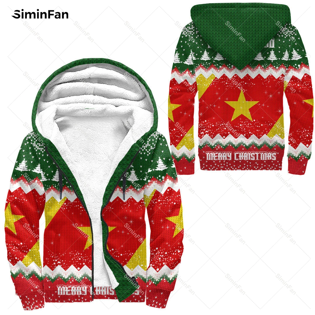 Ethiopia Merry Christmas 3D Printed Flannel Jacket Fleece Zipper Hoodie Winter Thick Coat Windproof Outwear Warm Hooded Pullover