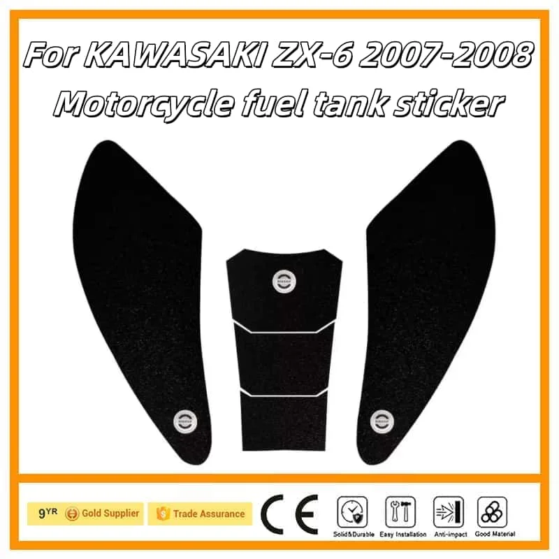 Motorcycle Sticker Tank Non Slip Tank Traction Side Pad Protective Decal For KAWASAKI ZX-6 2007-2008