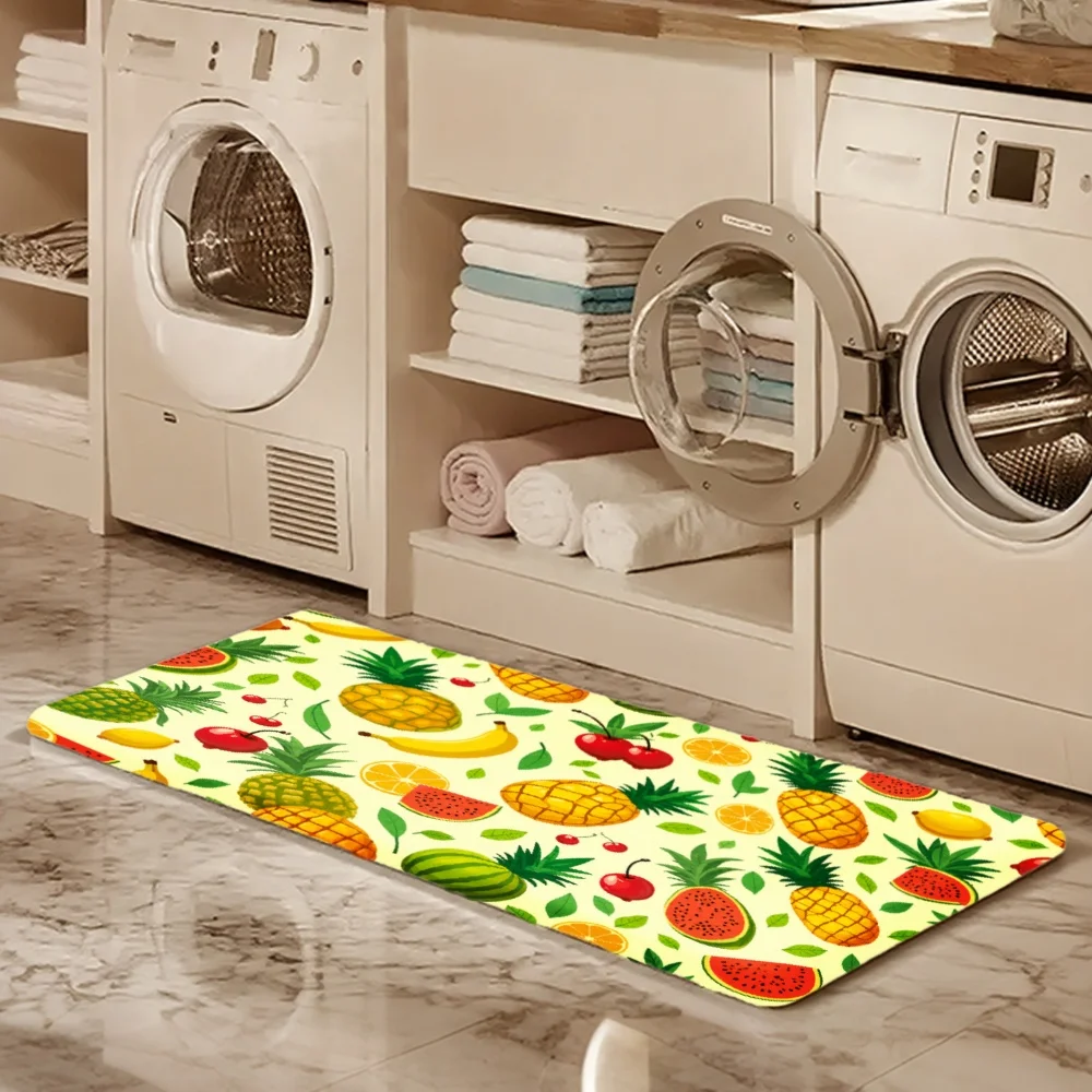 3PCS Mat Set,Home Decoration for Front Door,Kitchen,Pineapple Banana Watermelon Cherry Orange Mango Leaf Pattern Kitchen Rug.