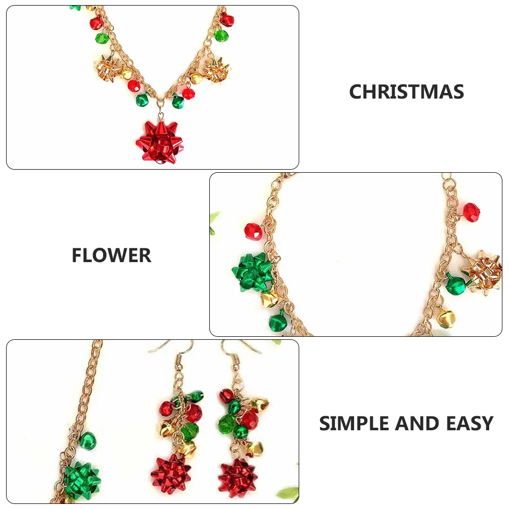 

Christmas Necklace Set Iron Sheets Flower Bell Decorative Pendants Choker Women Christmas Earrings Jewelry Party Gift