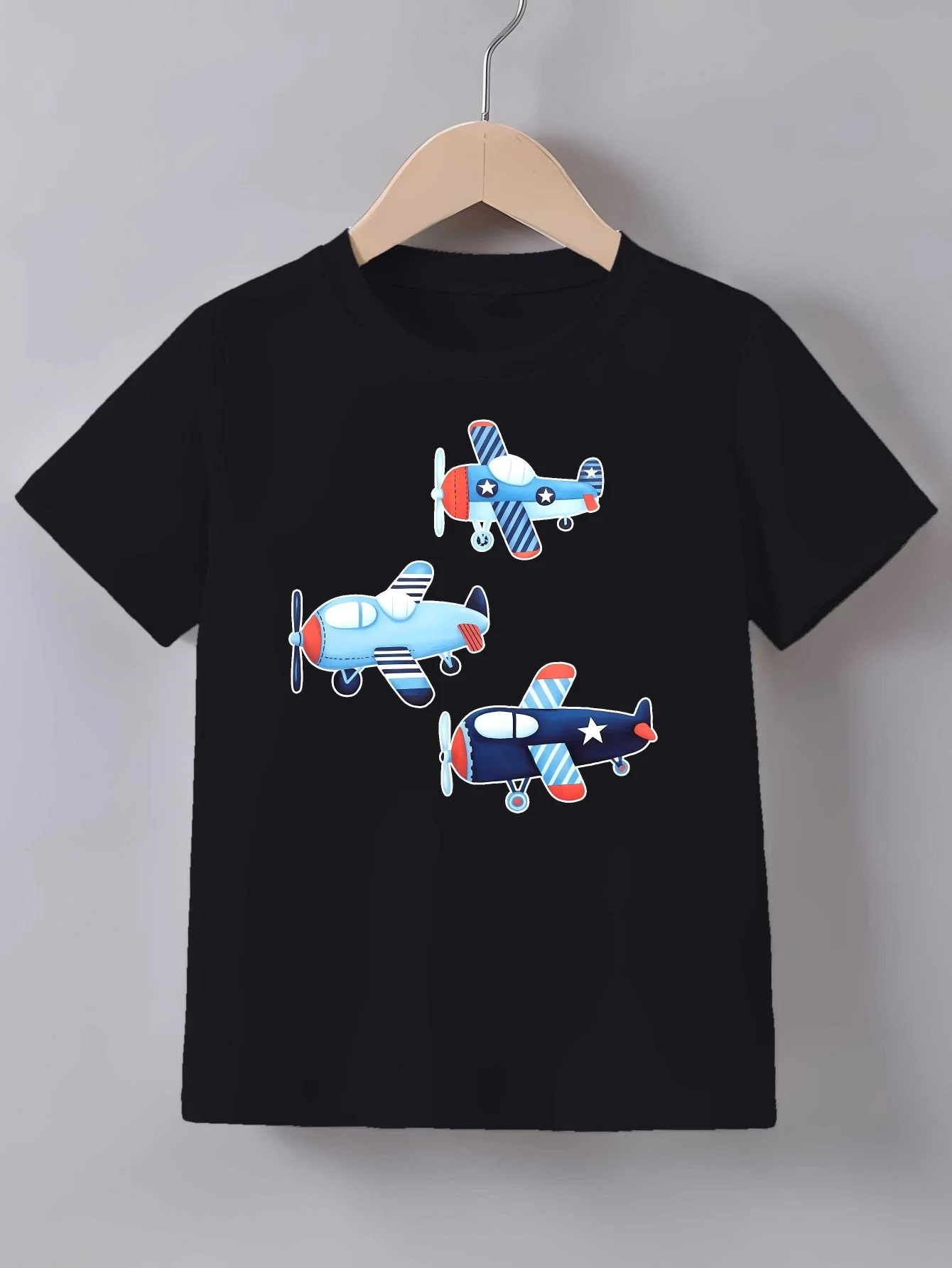 Kids Family Matching T Shirt Cute Vintage Cartoon Airplanes Print Short Sleeve Cotton Tops For Boys Girls Daily Casual Outfit