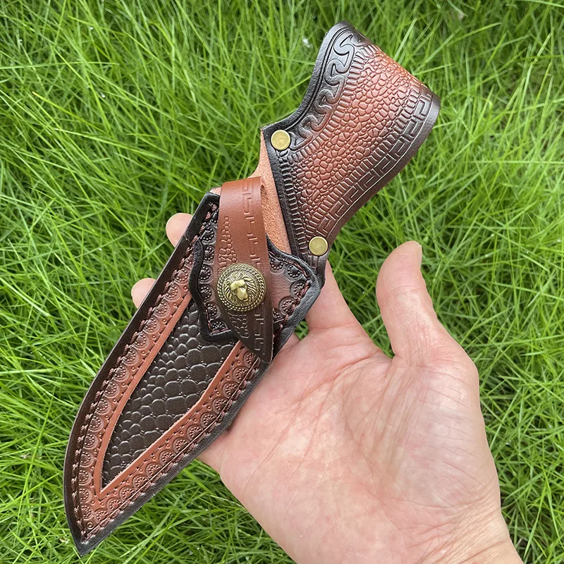 

Leather Sheath Belt Knife Sheath with Waist Belt Buckle Pocket Tool Knife Protective Cover (Knife Not Included)