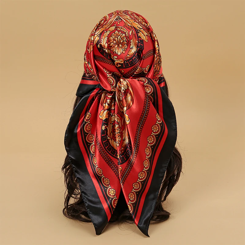 90*90cm Fashion Scarves Women Shawl Print Silk Satin Hijab Female Bandana Luxury Brand Square Ladies Foulard Muffler tentacles