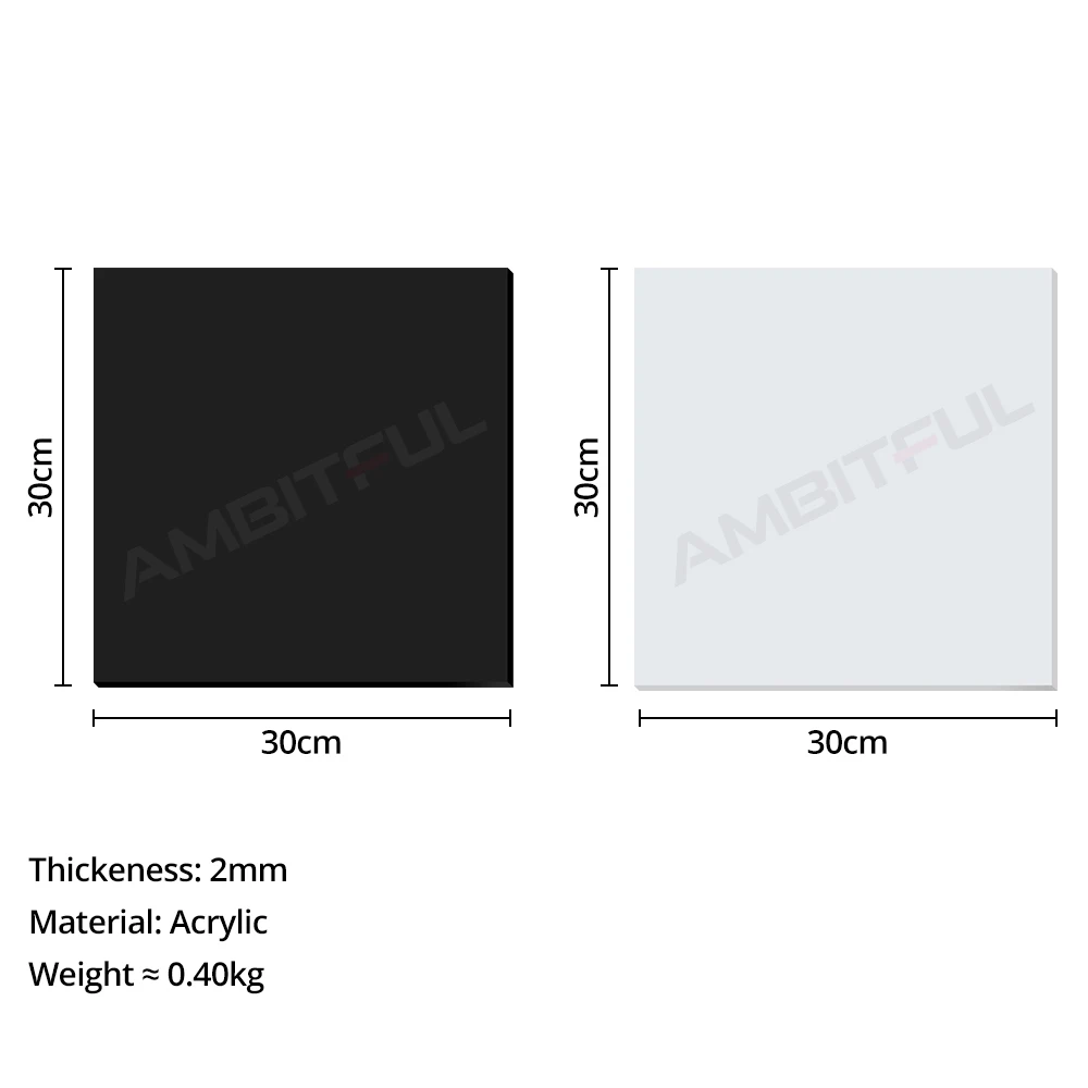 30x30cm Reflective Black & White Acrylic Display Boards for Tabletop Product Photography Reflective Matte Flat Finish Background