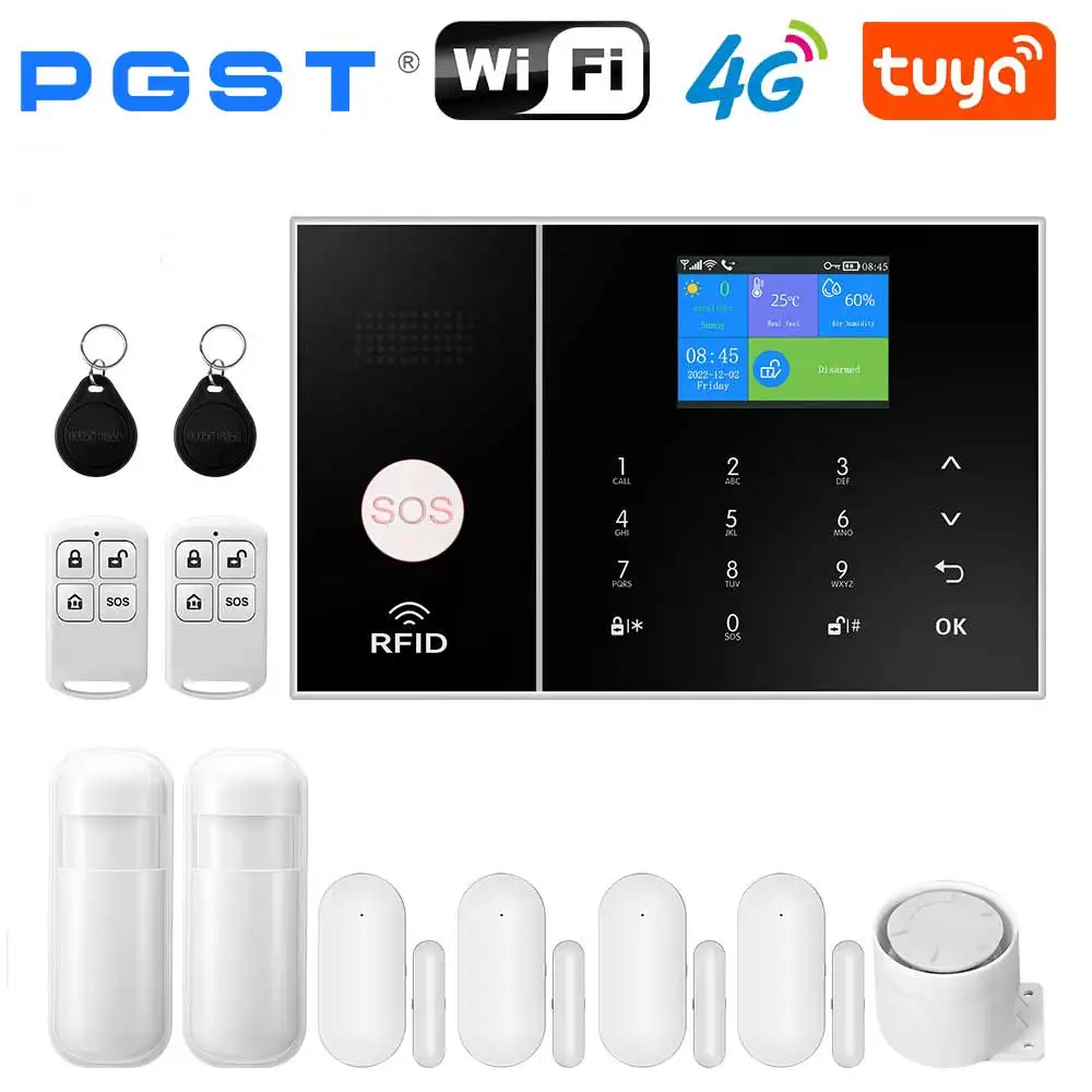 PGST TUYA Home Alarm System Smart Life APP Arbeit Alexa Google WIFI 4G Drahtlose Sichere Sicherheit für Haus 433 MHz 4