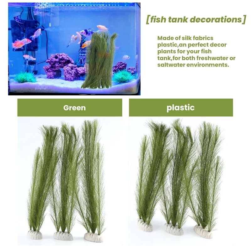 Aquarium Decorations Fish Tank Artificial Green Water Plants Made Of Silk Fabrics Plastic,For All Fish And Pets 5Pcs