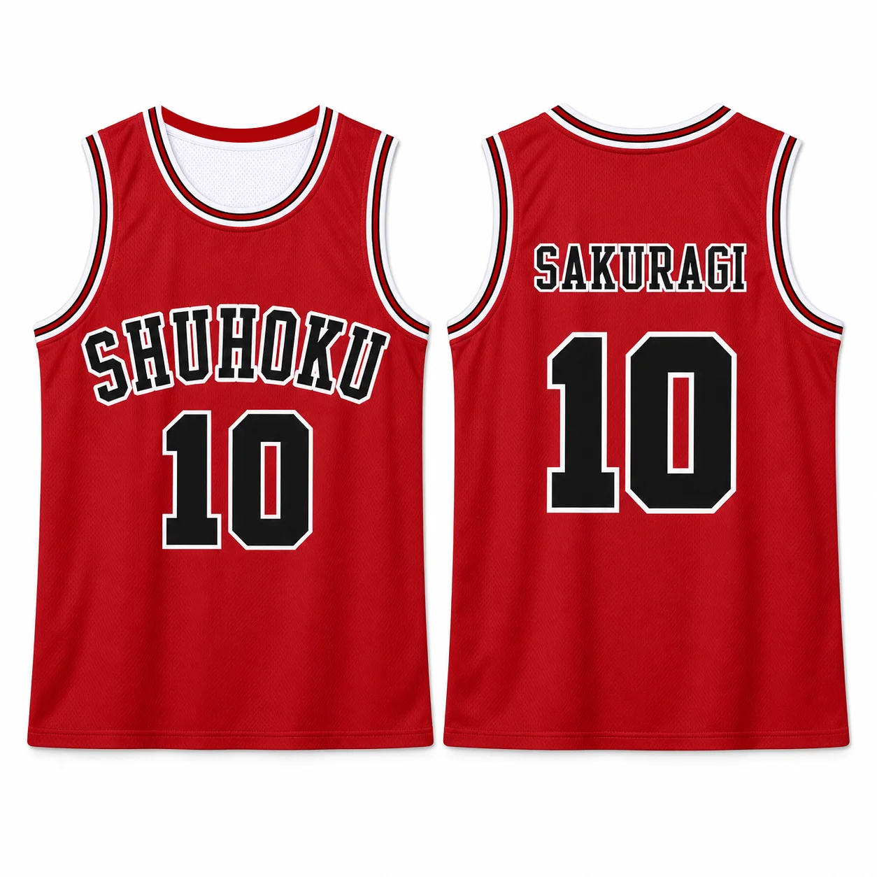 Anime Style Sakuragi 10 Basketball Jersey Men Women Kids Red White Sleeveless Mesh Sports Tank Top