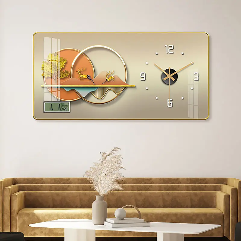 New clock with calendar temperature living room wall clock simple modern light luxury punch-free clock wall clock