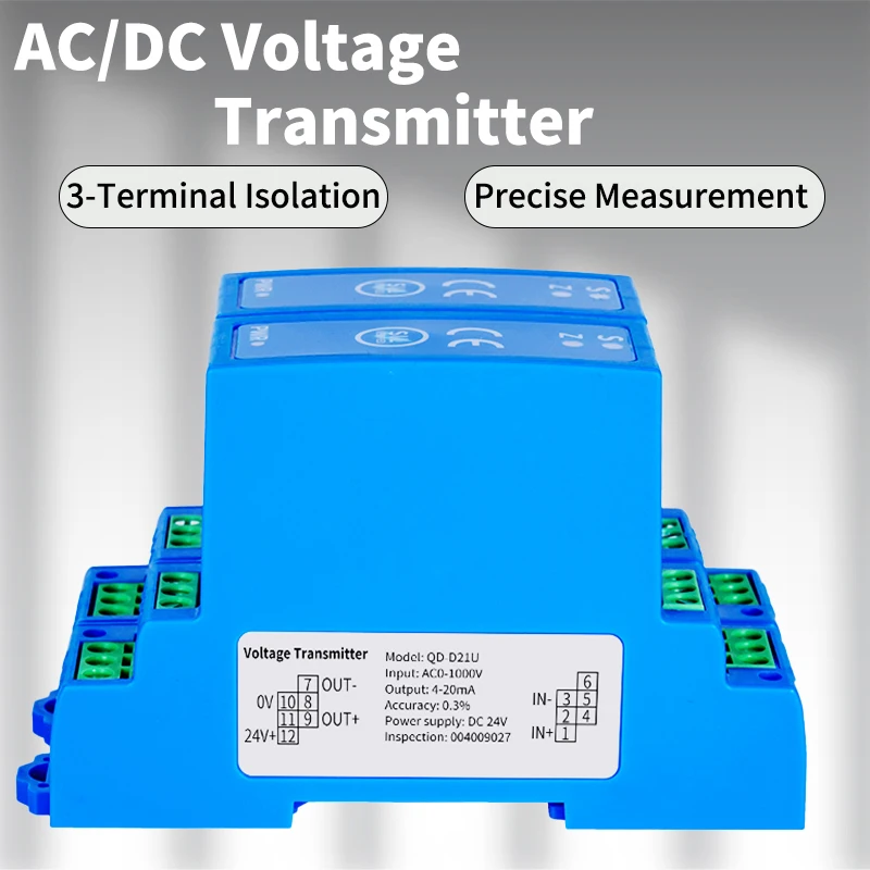 Voltage Transducer AC DC 0-100V 0-200V 0-500V 0-1000V Voltage Transmitter 4-20mA 0-10V 0-5V RS485 Voltage Sensor Transducer