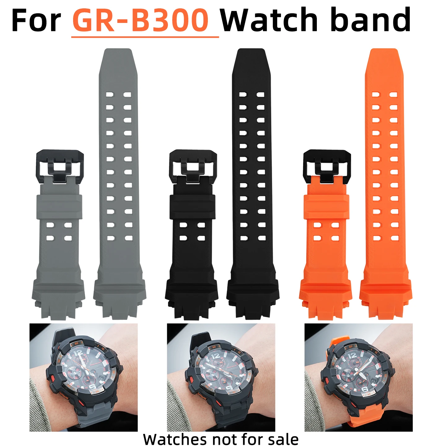 Black Gray Orange TPU Resin Watch Strap Fit Casio G-Shock GR-B300 5719 Gravitymaster Sports Waterproof Replacement Band
