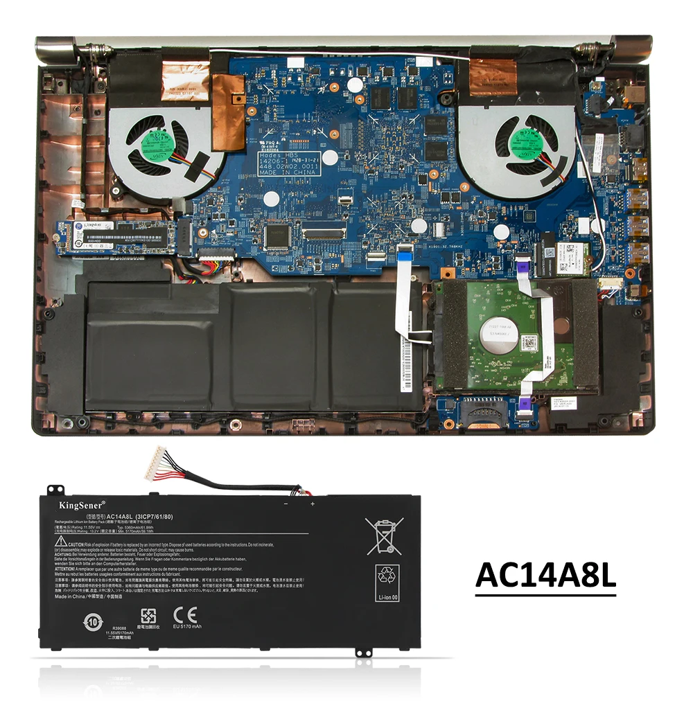 11.4V 4605mAh AC14A8L Laptop Battery For Acer Aspire VN7-571 VN7-571G VN7-591 VN7-591G VN7-791G Series MS2391 KT.0030G.001