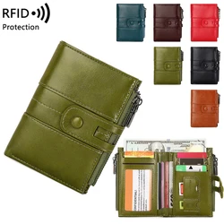 RFID anti-theft brush retro women's purse multi-card double zipper wallet Soft leather coin wallet Multi-functional short wallet