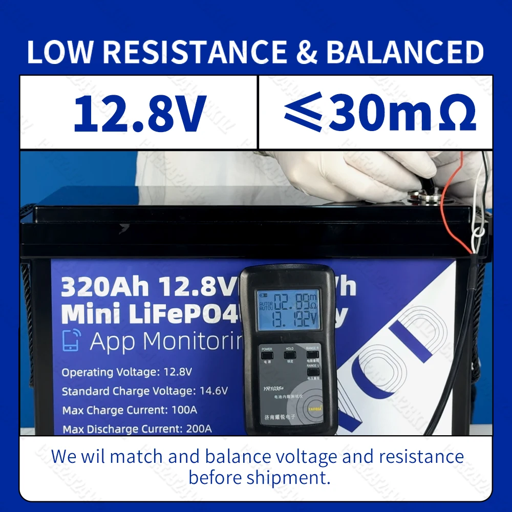 APP Mornitoring 12V 320Ah Lifepo4 Battery 4096Wh Built-in 4S 200A BMS Rechargeable LFP Batteries Pack 8000+ Cycles Mini Size Grade A Lithium Iron Phosphate Cells DIY 12V 24V For Trolling Motors RV Camping Outdoor Marine Yacht EV Brand New