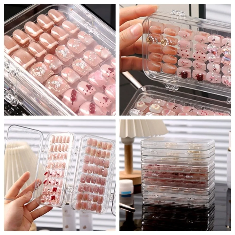 

Transparent 3 Folds Nails Storage Box Foldable 3 Layer Artificial Nail Display Organizer Space Saving Portable