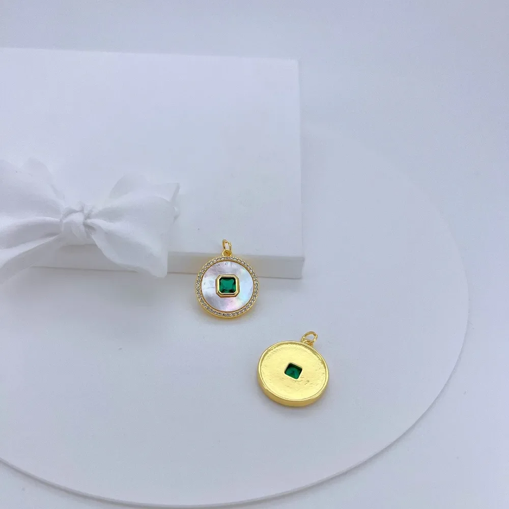 1Pcs Shell Pendant Only for Diy Earring Necklace Making Brass Plating Gold Inlay Colorful Square Zircon Round Jewelry Accessorie