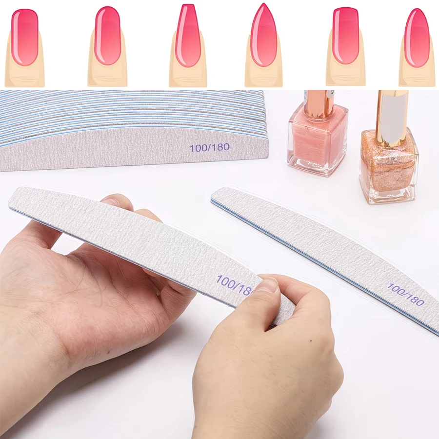 6-teiliges professionelles Nagelpflegeset: 100/180 Körnung doppelseitige Nagelfeile und Polierbrett-Set, mit ergonomischem Griffdesign – strapazierfähiges Schleifpapier, geeignet für