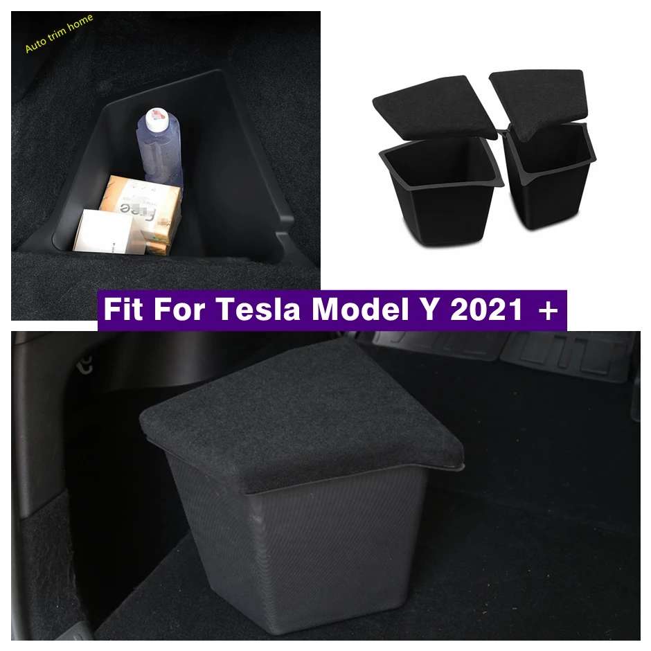 

Plastic Tail Trunk Side Storage Container Box Organizer Tray Partition Board Stowing Tidying Cover For Tesla Model Y 2021 2022