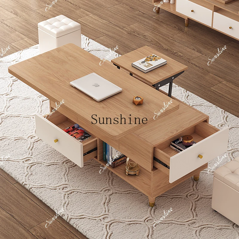 Four draws 1 meter lift coffee table becomes dining table multi-functional simple modern folding dual-purpose furniture  FT