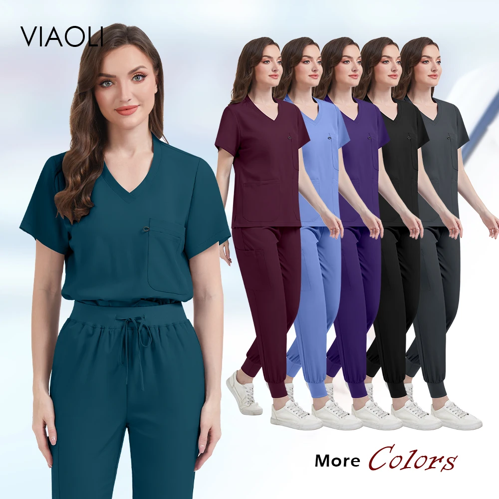 Atacado de secagem rápida enfermeiras estiramento esfrega conjuntos para mulheres conjuntos de esfrega de manga curta hospital enfermagem esfrega beleza spa uniformes