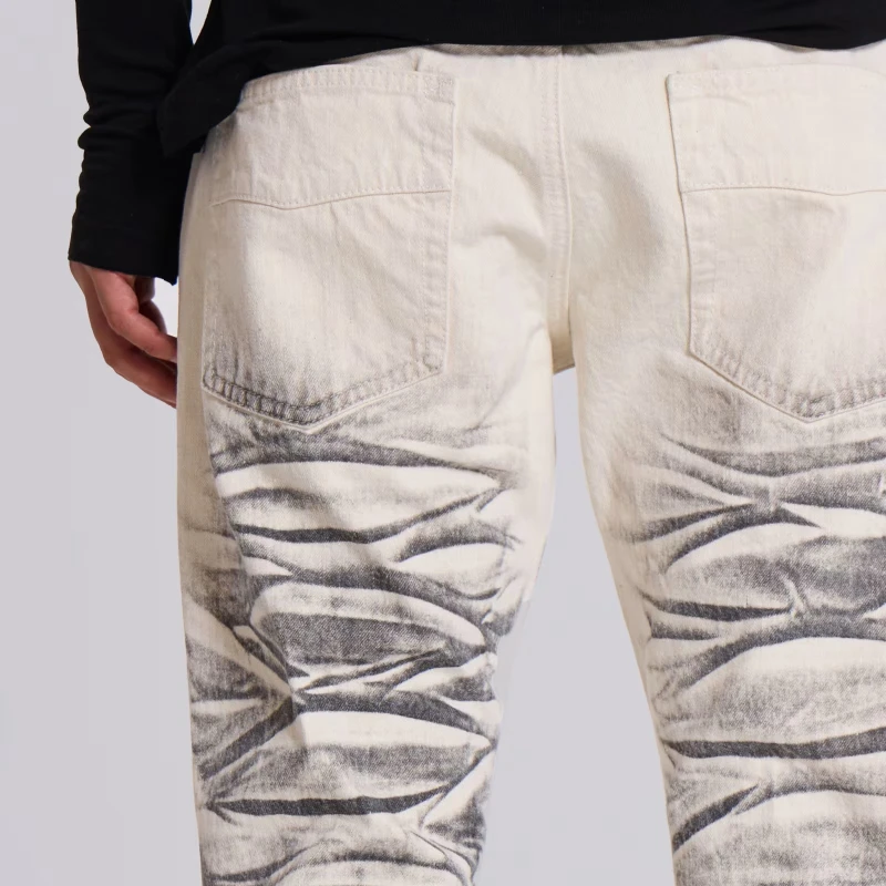 Y2K Arctic White Drift Flared Trompet Jeans Retro Gewassen High Street Hip Hop Wijde Pijpen Broek Gothic Slim Fit Unisex Trompet Jeans