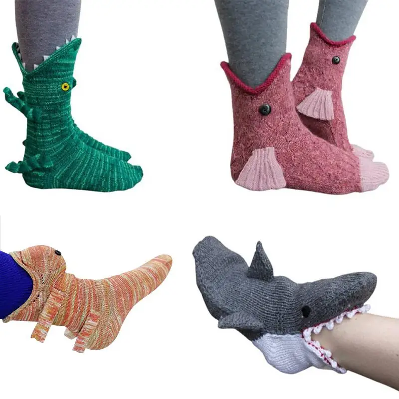 Novelty 3D Animal Wide Mouth Knitted Socks Cute Chameleon Crocodile Shark Carp Knitting Stocking Home Party Clothing Accessories