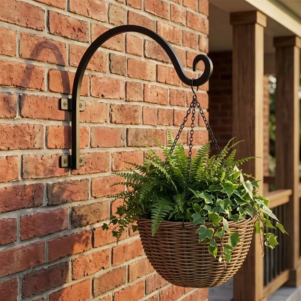 Heavy Duty Plant Hangers Iron 12/16In Hanging Plant Brackets Curved Hook Versatile Outdoor Wall Mount Flower Baskets