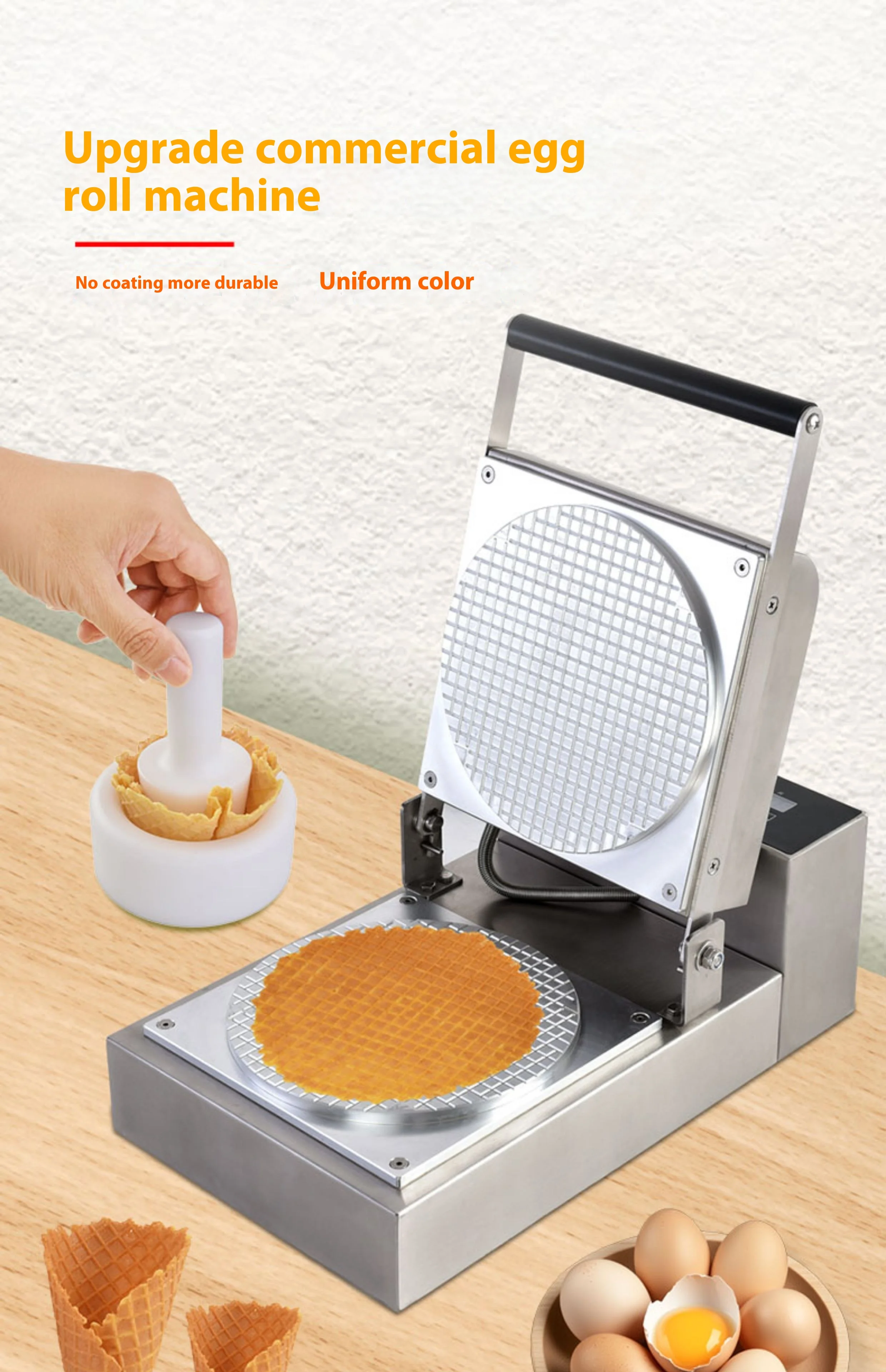 Mesin Pembuat Kulit Es Krim Gulung Elektromekanis Komersial, Buatan Tangan, Renyah, untuk Camilan, Mudah Dioperasikan untuk Hotel