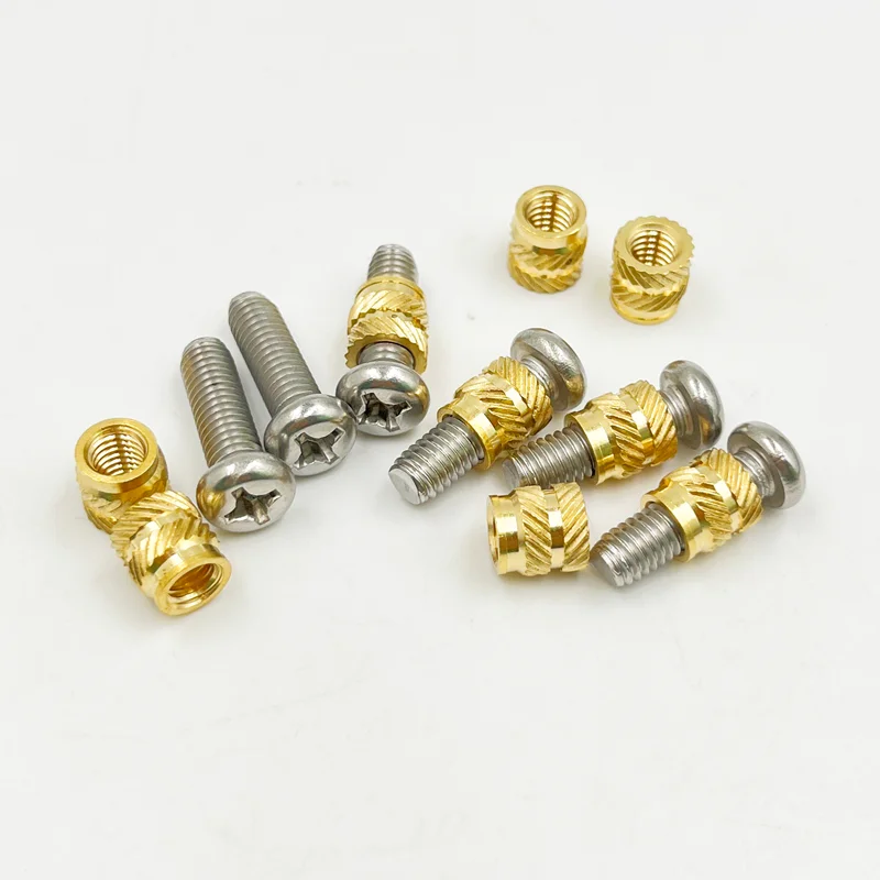 M1.4 M1.6 M2 M3 Brass Insert Nut 304 Stainless Steel Screw Hot Melt Thread Knurled Heat Injection Molding Embedment Copper Nut