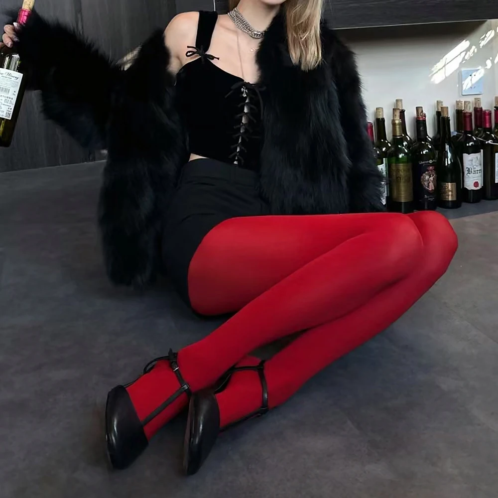 2024 Nieuwe Rode Panty Vrouwelijke Nieuwjaar Rode Sokken Gothic Sexy Anti-haak Zijde Fluwelen Kous Bruiloft Bruid leggings voor Vrouwen