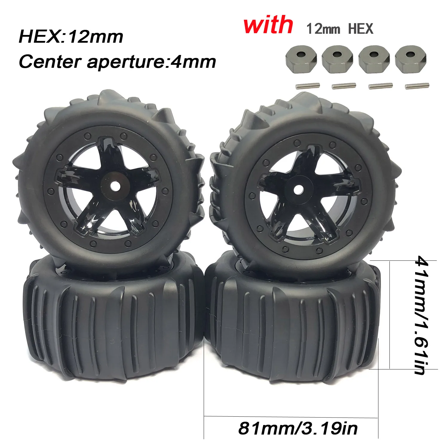 4Pcs 1/16 1/14 1/12 Snow Sand Tires Anti Slip Rubber Tyre for HBX MJX ZWN WPL Off-road Vehicle Smax 1625 Wltoys 144001 124018