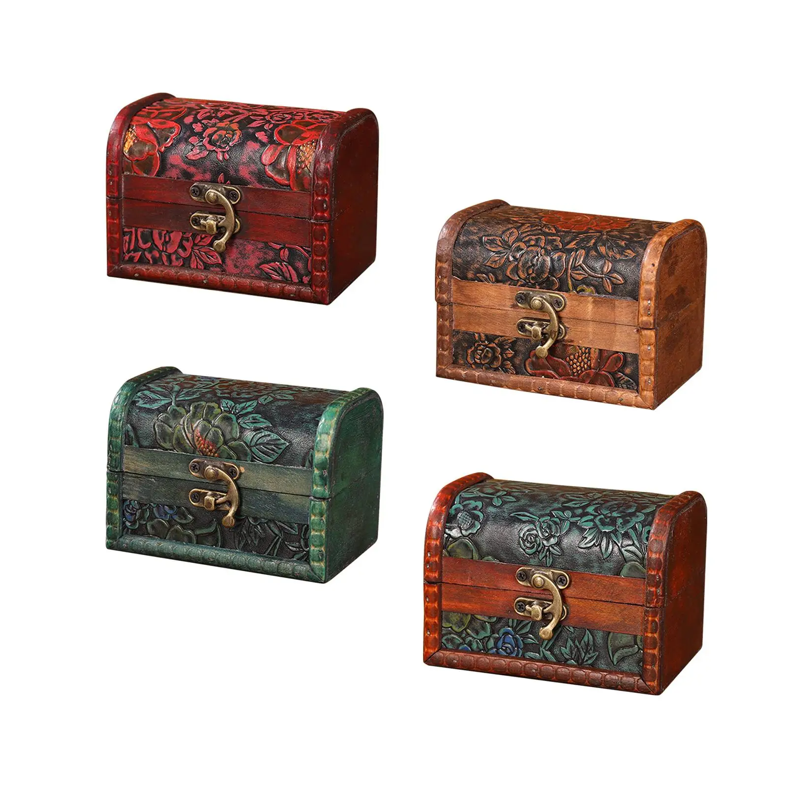 

Trinket Box Hinged Treasure Chest Women Men Wooden Jewelry Box Organizer