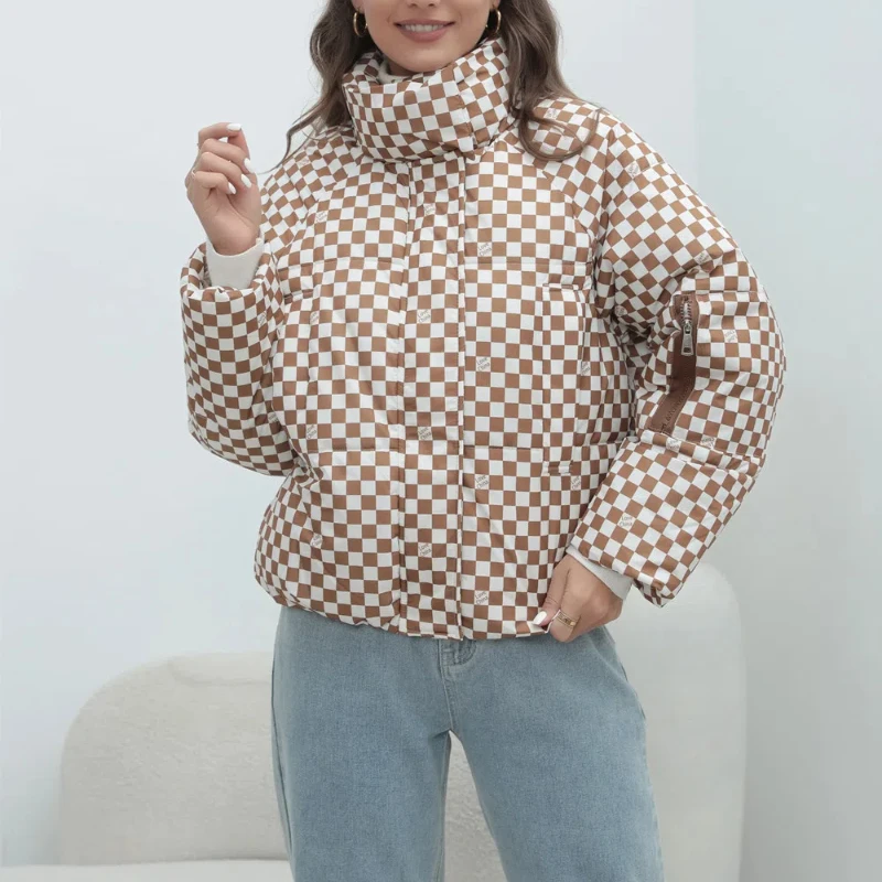 

Coat Plaid Plus Size Women's Coat Bread Jacket Warm Down Cotton Jacket Women's Cotton Jacket