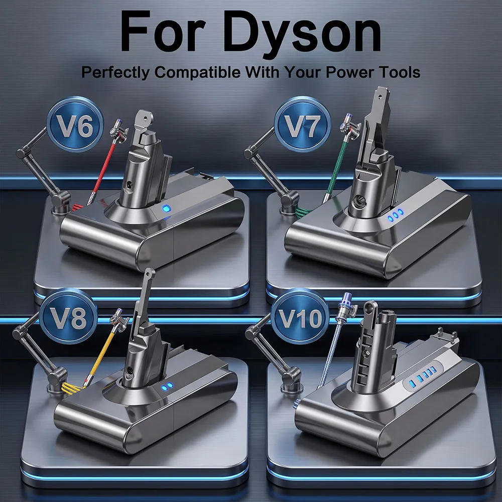Upgraded 6000mAh Cordless Vacuum Battery for Dyson V6 V7 V8 DC62 SV10 SV11 Animal Absolute Fluffy Handheld Power Replacement
