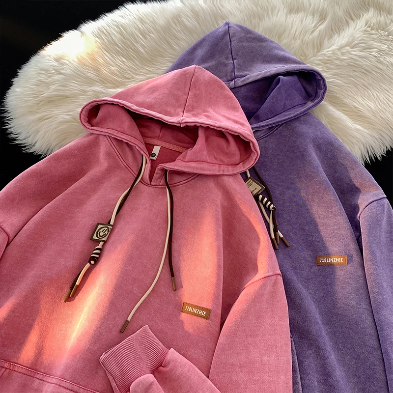 

Waed Vintage Hoodie Men's American Sle Oversize Jaet Spring Autumn Trendy Loose Heavy Top Youth Casual Faion Sweatirt