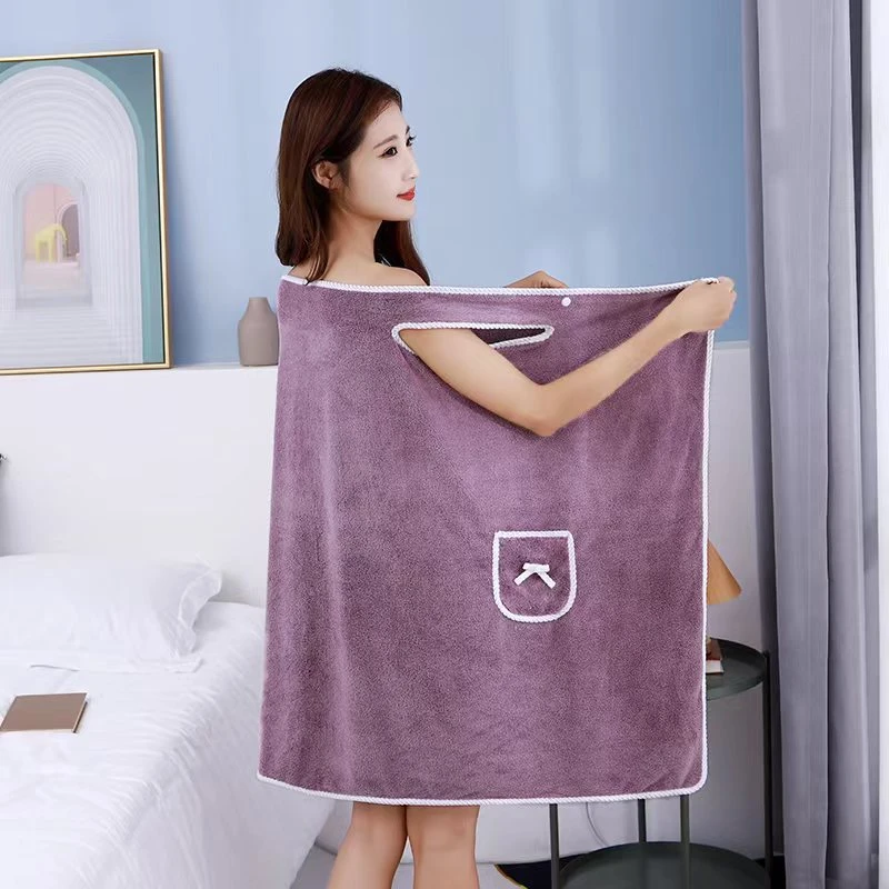 Thickened Quick-drying Home-use Bathrobe With Absorbent Coral Fleece Lining Adjustable Straps and Soft Fabric