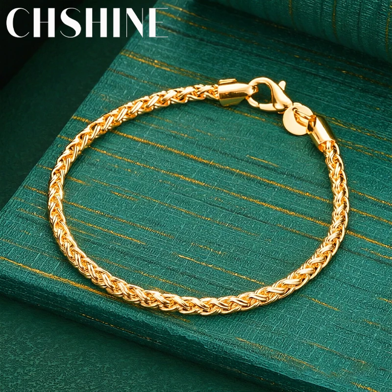 925 Sterling Silber 18K Gold 4MM6MM Geflochtenes Seilkettenarmband für Damen Hochzeit Party Mode Charm Schmuck